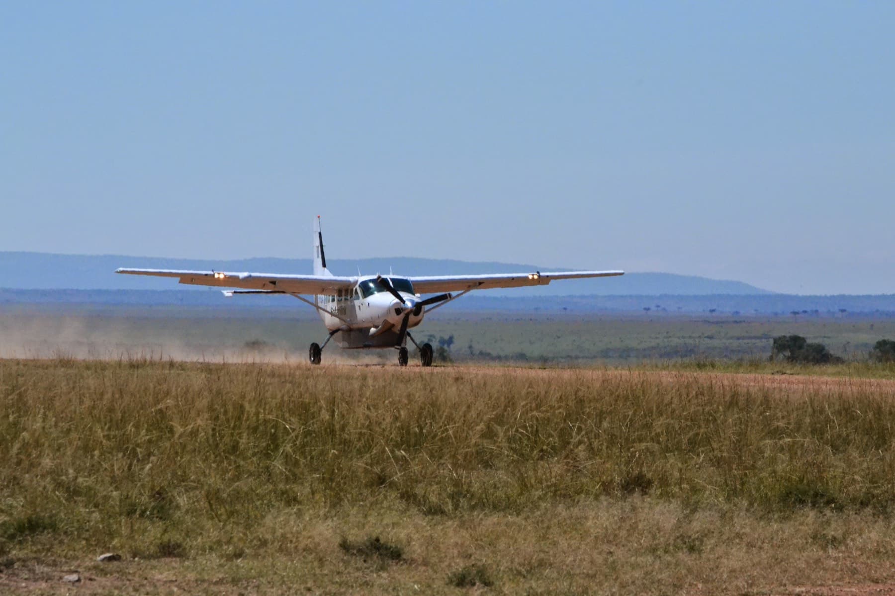 Light aircraft on a Tanzania airstrip